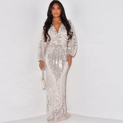 Sequined V-Neck Maxi Dress